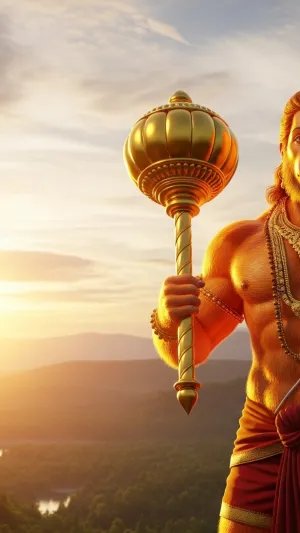 Lord Hanuman at Sunrise with Golden Gada