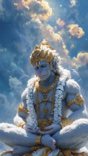 Serene Lord Hanuman Meditation Wallpaper in Divine Sky