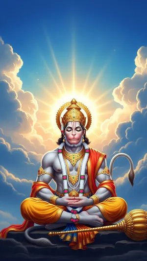 Divine Hanuman Meditation Wallpaper in Heavenly Sky