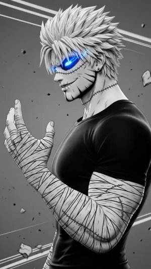 Dark Anime Warrior with Glowing Blue Eyes 4K Wallpaper