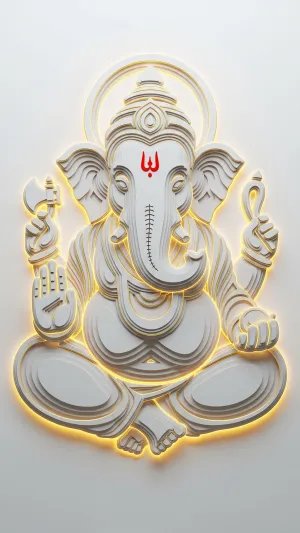 Minimal White Ganesh Wallpaper with Golden Glow