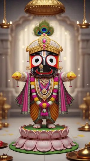 Lord Jagannath 3D Idol Wallpaper – Divine Temple Art HD