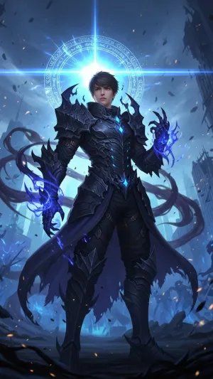 Dark Fantasy Anime Warrior Blue Aura 4K Wallpaper