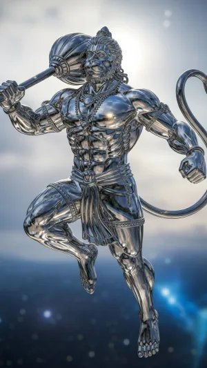 Chrome Hanuman Statue Wallpaper in 4K – Divine Power Art