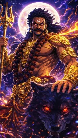 Fierce Mahadev Warrior Form Under Full Moon Power