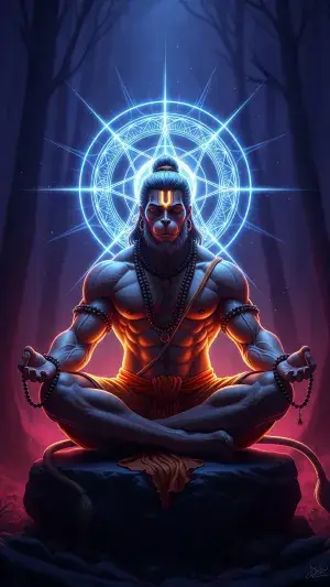 Meditating Hanuman Ji with Divine Energy Aura