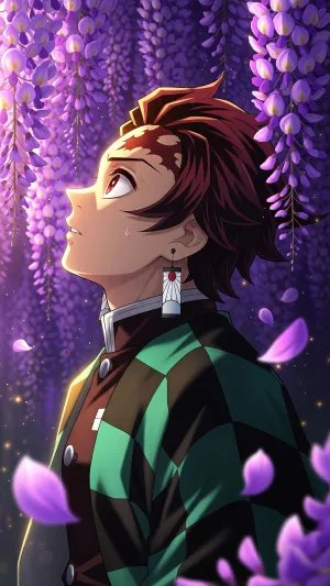 Tanjiro Kamado: Hope Amidst the Purple Wisteria Blossoms