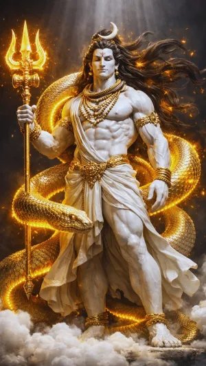 Divine Lord Shiva with Golden Trishul and Serpent Power