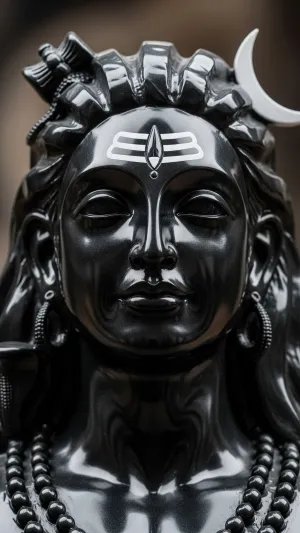 Black Stone Mahadev Idol with Crescent Moon
