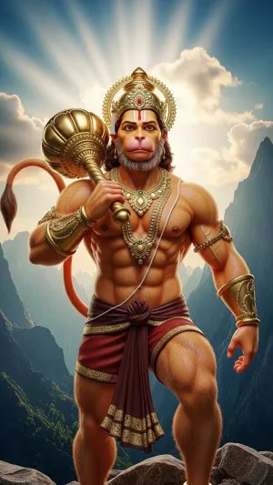 Divine Lord Hanuman Standing with Gada Wallpaper