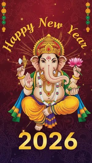 Happy New Year 2026 Lord Ganesha Blessings Wallpaper