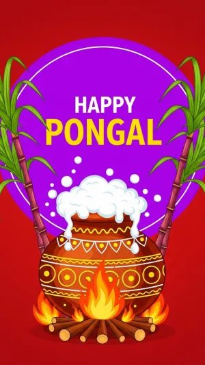 Happy Pongal Festival – Traditional Pongal Pot Celebration Art