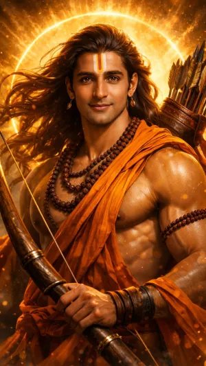 Divine Lord Rama Portrait – Golden Aura Warrior