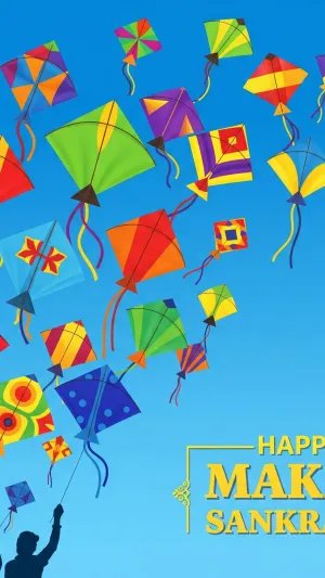 Happy Makar Sankranti Colorful Kite Festival Wallpaper