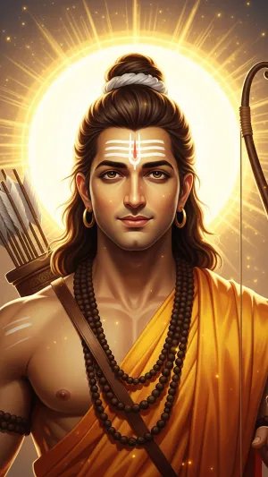 Divine Lord Rama Golden Aura Portrait – HD Wallpaper