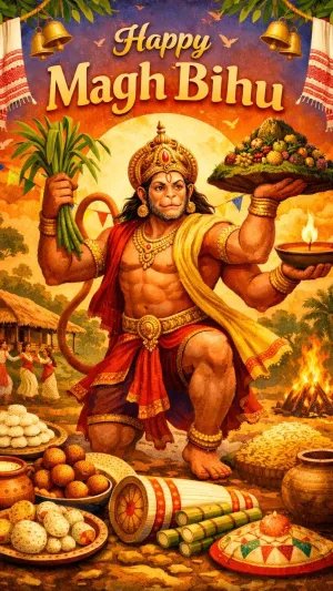 Happy Magh Bihu Hanuman Celebration Poster
