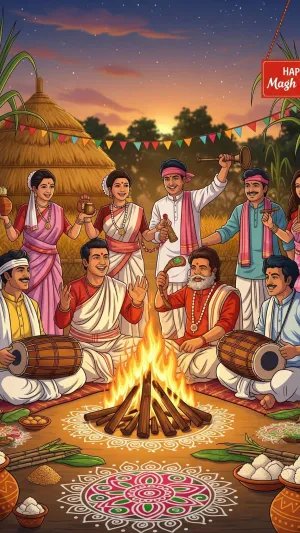 Happy Magh Bihu Bonfire Celebration Poster