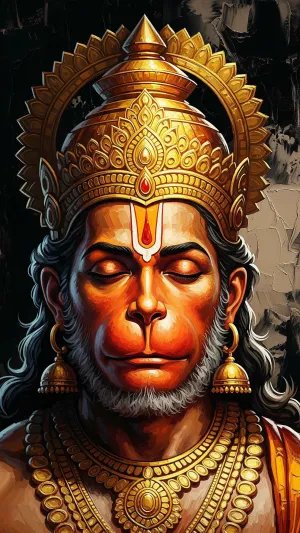 Divine Hanuman Meditation Golden Crown Artwork