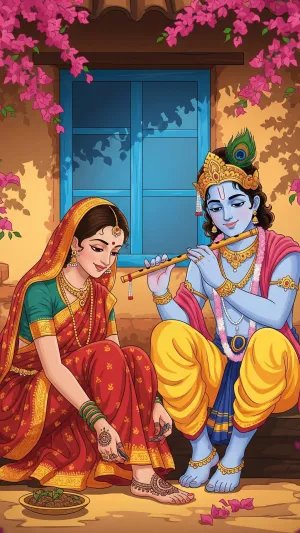 Radha Krishna Flute Love Devotional Wallpaper