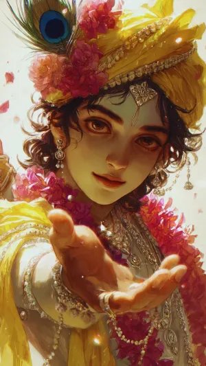 Divine Krishna Blessing Devotional Art Wallpaper