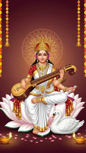 Maa Saraswati Playing Veena Divine Wallpaper