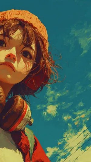 Aesthetic Girl with Headphones Sky Portrait