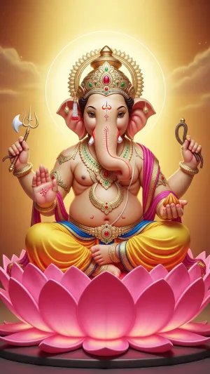 Lord Ganesha on Lotus – Divine Blessings Artwork