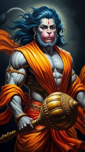 Divine Lord Hanuman with Gada – Powerful Devotional Artwork