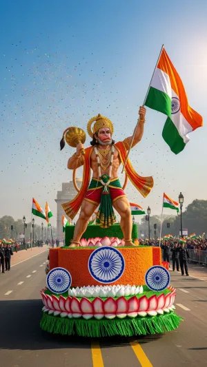 Patriotic Hanuman with Indian Flag at Republic Day Parade