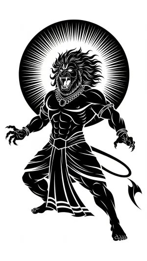 Fierce Lord Narasimha Black & White Divine Art