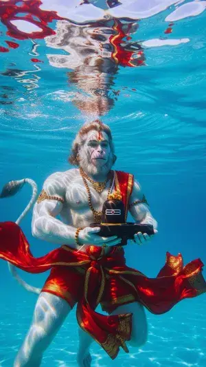 Hanuman Offering Shivling Underwater in Divine Devotion