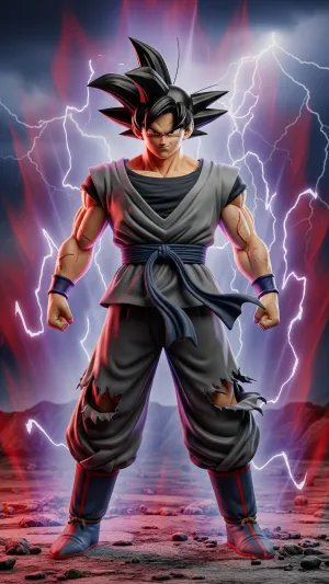 Dark Anime Saiyan Warrior with Black Aura and Lightning Power