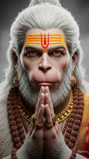 Peaceful Lord Hanuman in Namaskar with Sacred Tilak