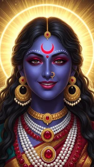 Divine Goddess Kali Portrait with Radiant Golden Halo