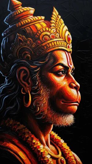 Fierce Lord Hanuman Side Profile with Divine Golden Crown