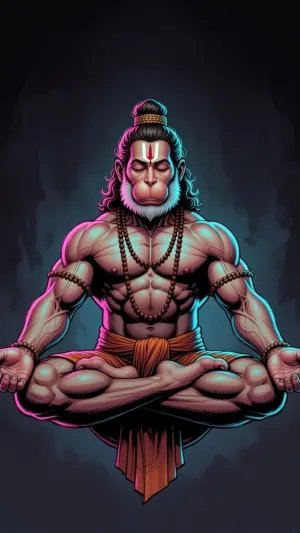 Meditating Lord Hanuman Neon Art with Divine Inner Power
