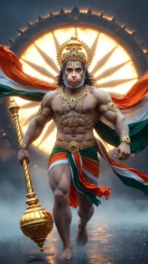 Veer Hanuman with Indian Flag – Symbol of Strength and Patriotism