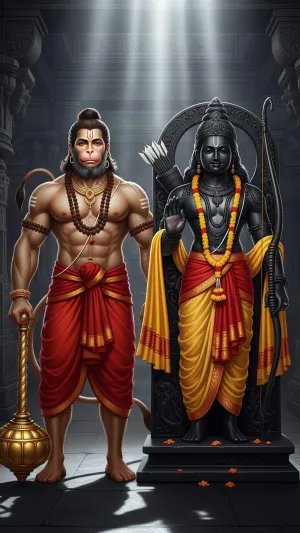 Lord Hanuman with Lord Rama in Sacred Temple