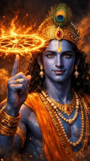 Lord Krishna with Fiery Sudarshan Chakra