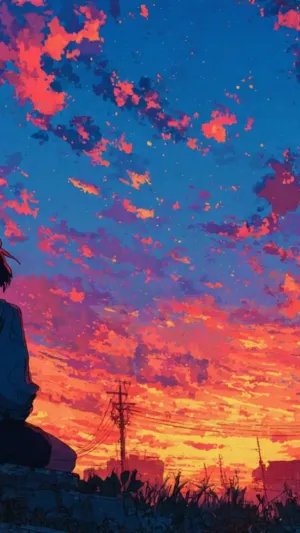 Dreamy Sunset Sky Anime Silhouette