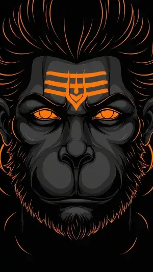 Minimalist Hanuman Face with Glowing Orange Eyes