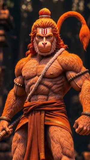 Powerful Hanuman Warrior in Golden Forest Light