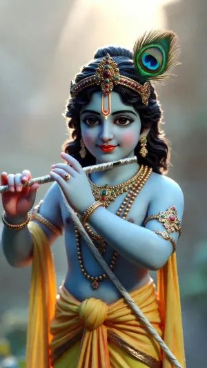 Bal Krishna Playing Flute in Divine Glow