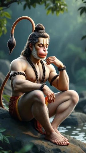 Peaceful Lord Hanuman in Forest Meditation