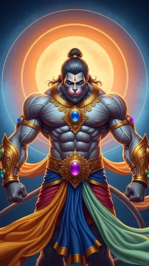 Powerful Lord Hanuman with Divine Golden Halo
