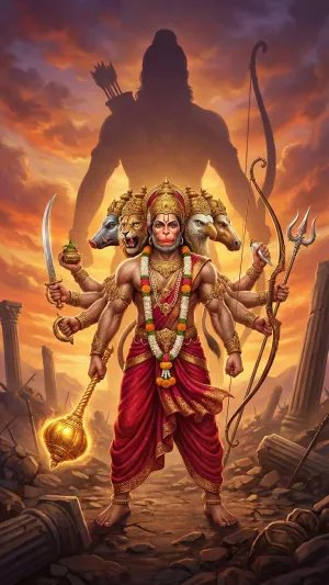 Panchmukhi Hanuman Powerful Warrior Form Wallpaper