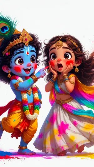 Cute Radha Krishna Holi Cartoon Wallpaper