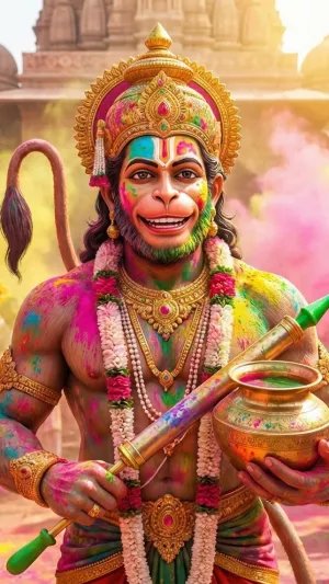 Hanuman Holi Celebration Colorful HD Wallpaper