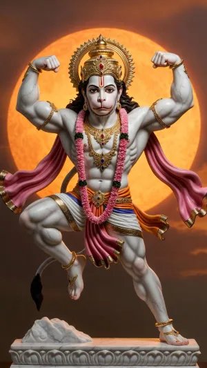 Powerful Hanuman Statue with Full Moon Glow