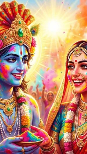 Radha Krishna Holi Celebration Divine Wallpaper